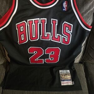Mitchell & Ness Black and Red Bulls Jersey